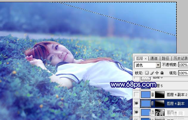 Photoshop打造梦幻甜美的青蓝色春季美女图片教程36