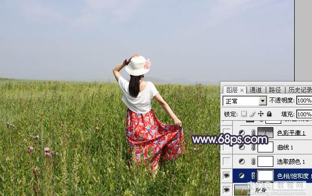 Photoshop为荒草中的美女加上漂亮的韩系蓝褐色5