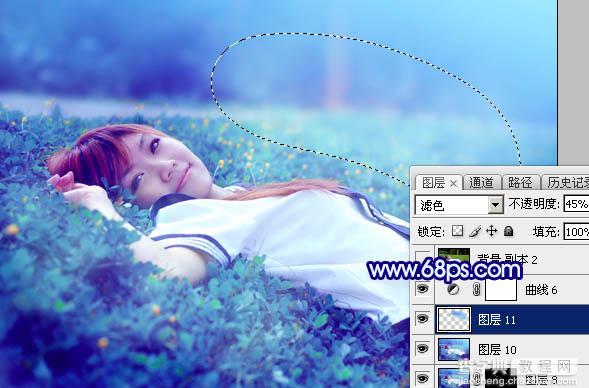 Photoshop打造梦幻甜美的青蓝色春季美女图片教程45