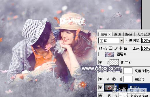 Photoshop将野花中的情侣增加梦幻的中性蓝灰色32