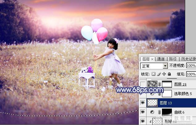 Photoshop调出梦幻的蓝红色霞光草地上的女孩图片54