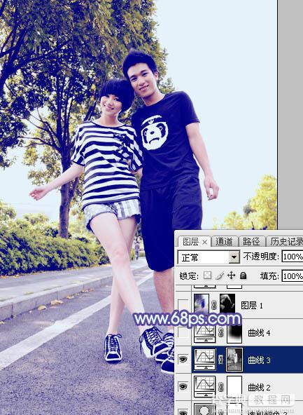 Photoshop为街道情侣图片增加梦幻的蓝色调29
