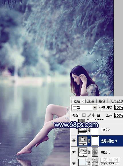 Photoshop为湖景人物图片打造唯美梦幻的青蓝色23