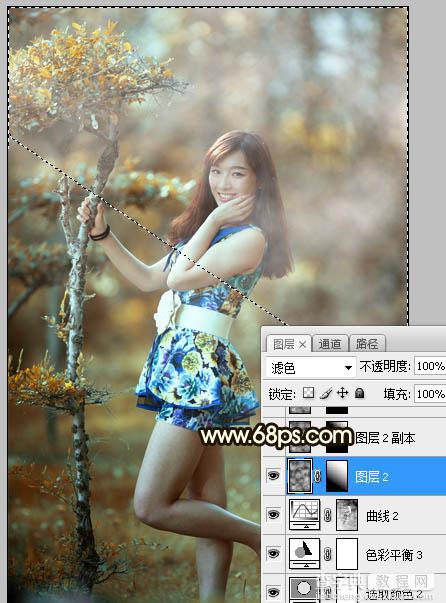 Photoshop调制出甜美的黄褐色树边人物图片23