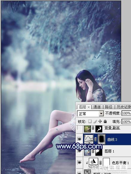 Photoshop为湖景人物图片打造唯美梦幻的青蓝色32