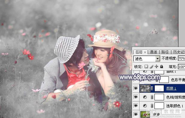 Photoshop将野花中的情侣增加梦幻的中性蓝灰色13