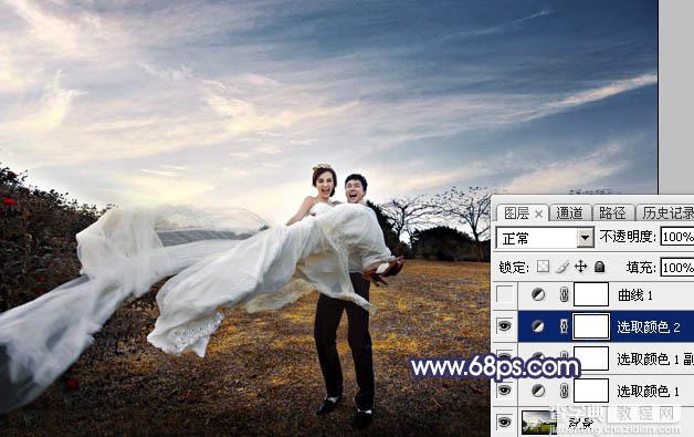 Photoshop将外景婚片打造梦幻大气的秋季暗蓝色9