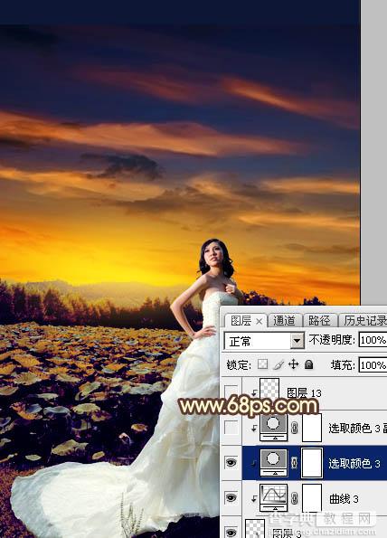 Photoshop为荷塘边的人物调出大气的晨曦暗黄色39