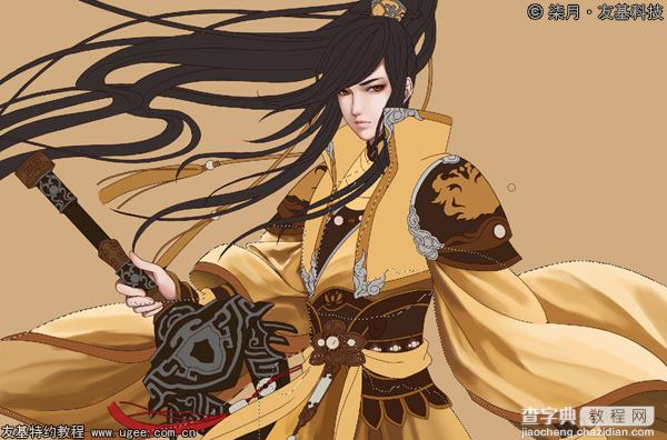 ps鼠绘长发飘逸的佩剑侠女教程16