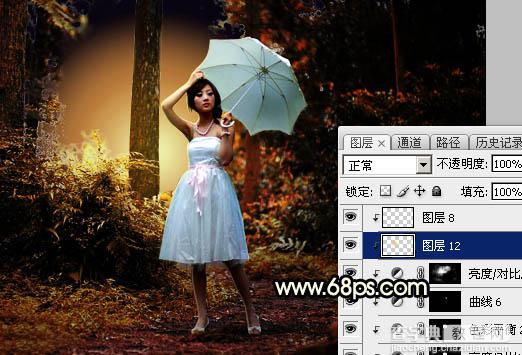 Photoshop调制出较暗的晨曦阳光色树林人物图片36