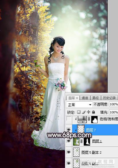 Photoshop将树林婚片打造甜美的逆光青红色20