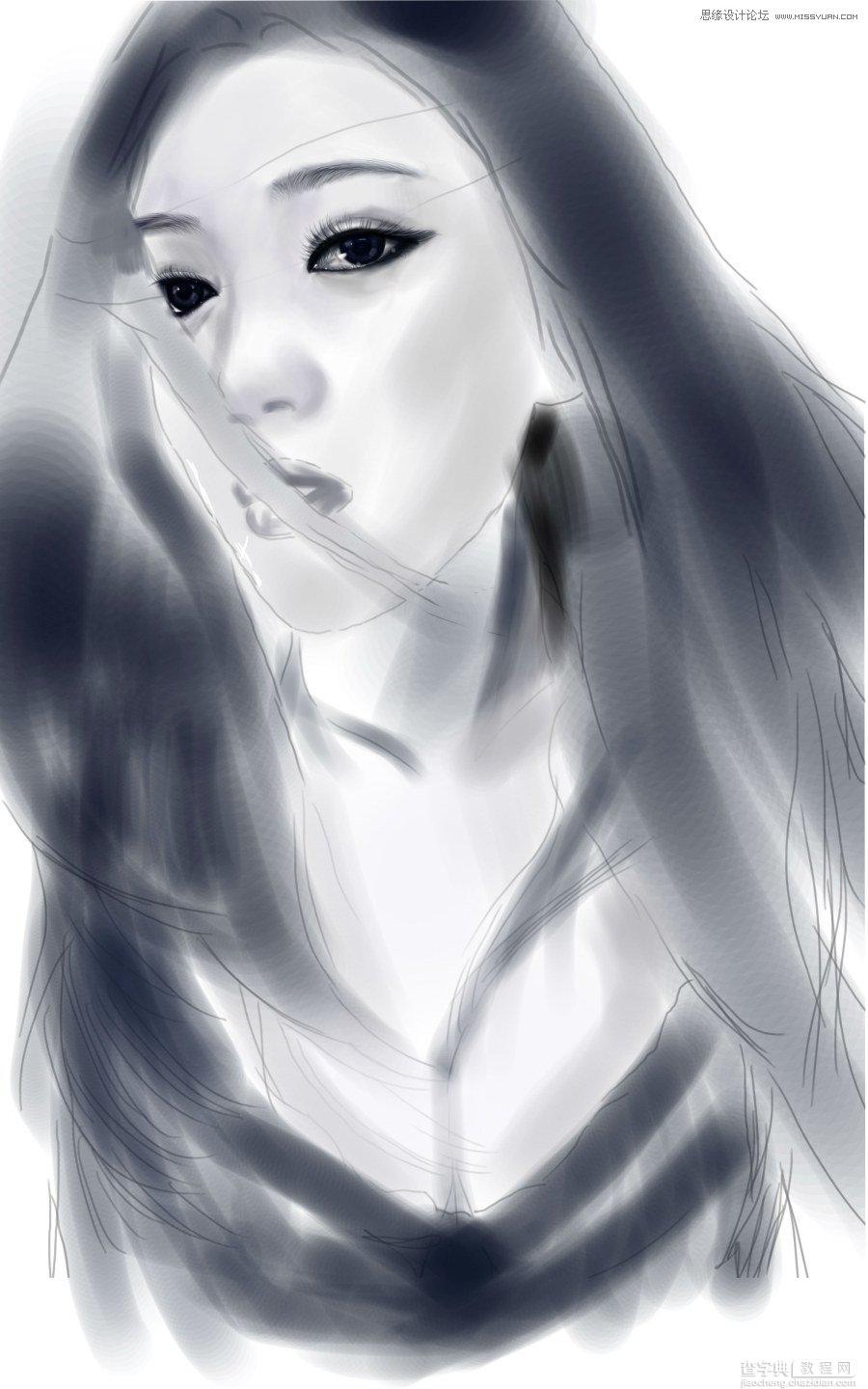Photoshop鼠绘美丽的黑白CG少女教程4