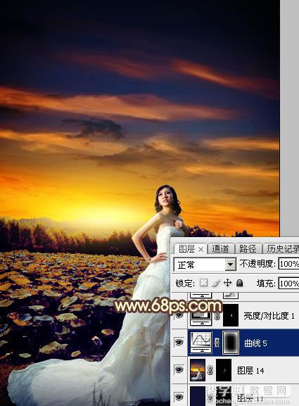 Photoshop为荷塘边的人物调出大气的晨曦暗黄色47