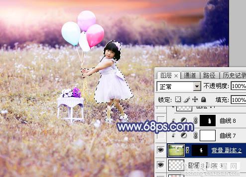 Photoshop调出梦幻的蓝红色霞光草地上的女孩图片51