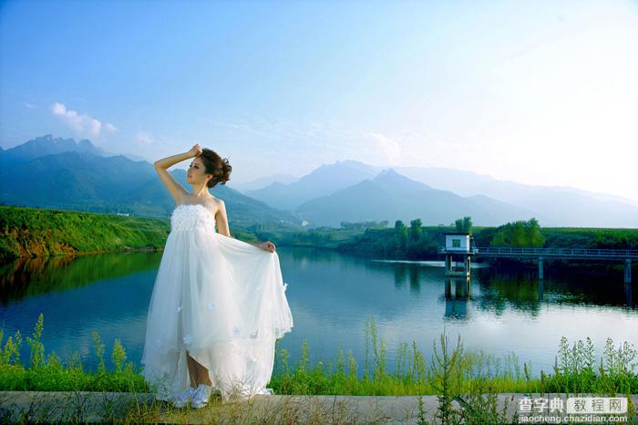 Photoshop为水塘边的美女调制出梦幻唯美的晨曦阳光色1