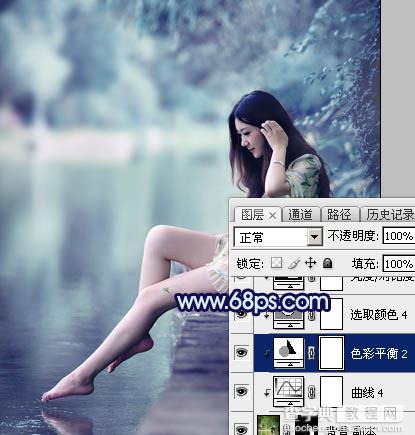 Photoshop为湖景人物图片打造唯美梦幻的青蓝色34