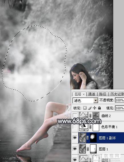 Photoshop使用图层样式打造唯美的古典淡蓝色树林人物图片11
