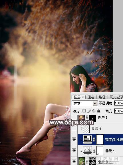 Photoshop将水边的美女增加暗调红褐色35