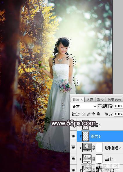 Photoshop将树林婚片打造甜美的逆光青红色29