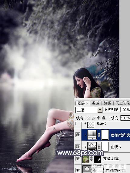 Photoshop为湖边人物图片加上唯美的中性暗蓝色效果教程31