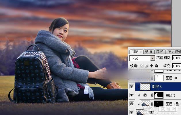 Photoshop为草坪上的人物加上大气的日出效果教程33