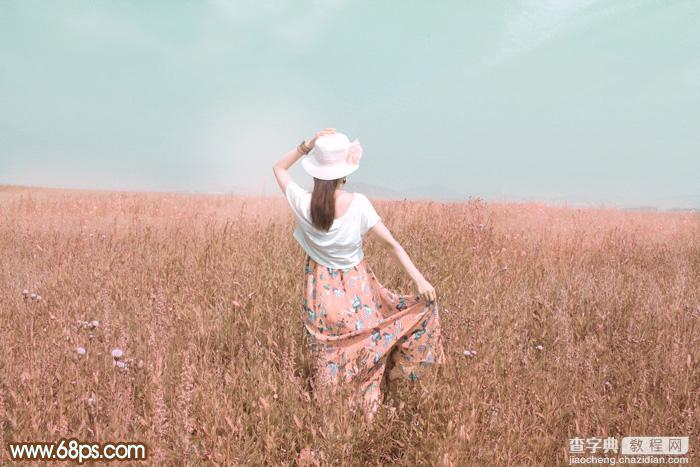 Photoshop为草原人物图片打造出韩系淡粉色2
