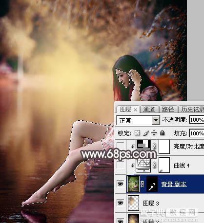 Photoshop将水边的美女增加暗调红褐色31