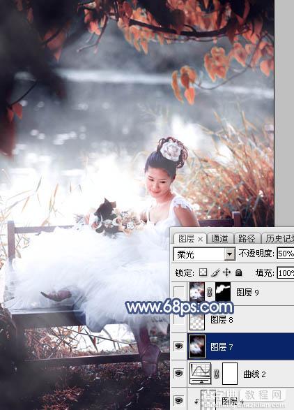 Photoshop为湖景婚片打造出梦幻的蓝红色特效41