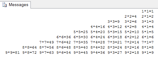 sql语句实现四种九九乘法表2