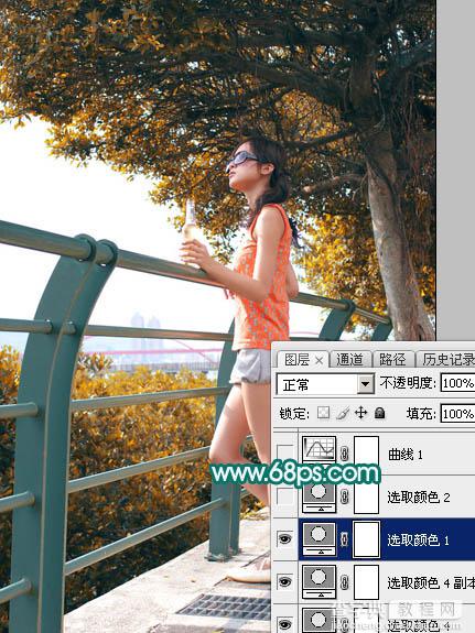 Photoshop为树下的美女加上唯美的秋季橙黄色10