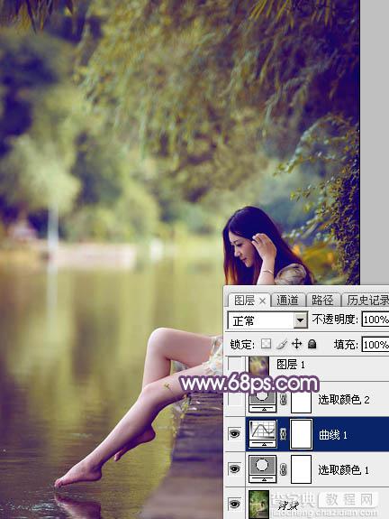 Photoshop将池塘边的美女调出清爽的橙黄色12