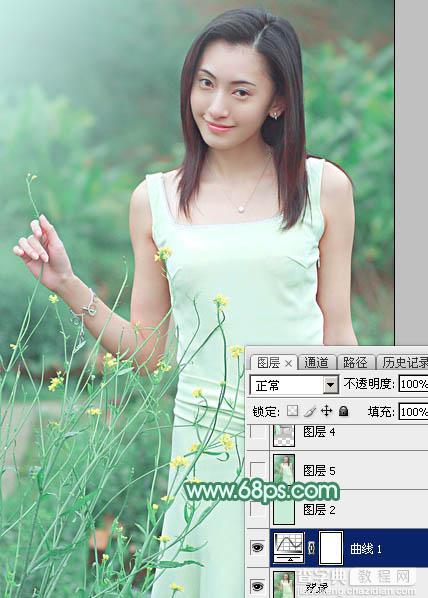 Photoshop调出甜美的清爽淡绿色外景美女24