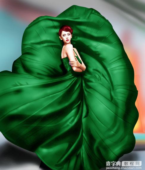photoshop 鼠绘身着飘逸绿裙的美女1