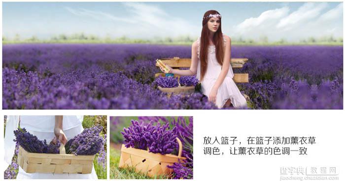 Photoshop合成制作薰衣草花海里带有情感的化妆品海报9