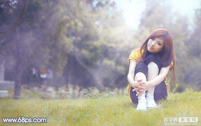 Photoshop将草地上的美女调制出清爽甜美的黄蓝色2