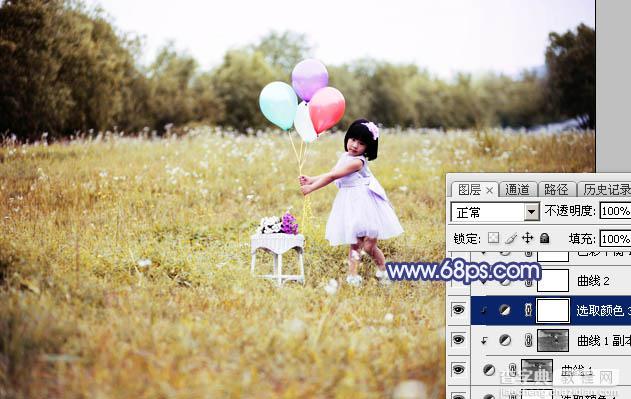 Photoshop调出梦幻的蓝红色霞光草地上的女孩图片18