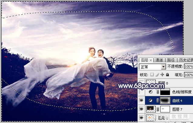 Photoshop将外景婚片打造梦幻大气的秋季暗蓝色44