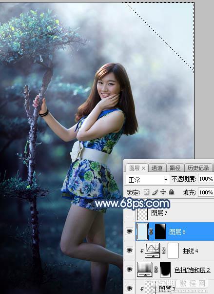 Photoshop将树林人物图片打造出唯美的夏季青蓝色27