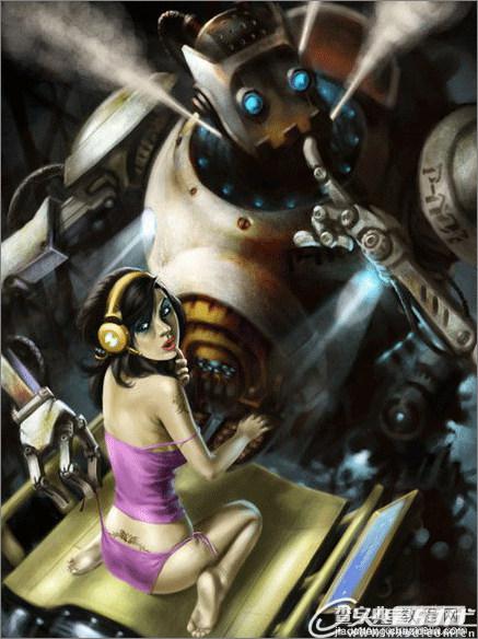 PS鼠标绘制淘气的机器人和女机械修理师18