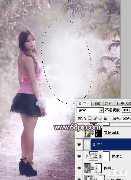 Photoshop为树林人物图片打造梦幻的淡调蓝紫色25