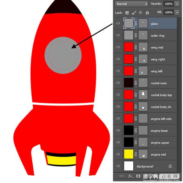 PS制作精致的红色卡通小火箭21