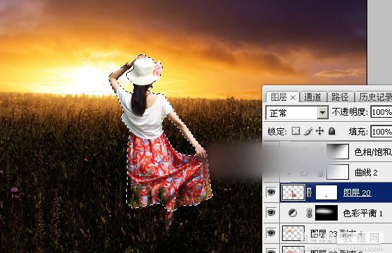 Photoshop为草原上的人物加上昏暗的暖色逆光效果教程27