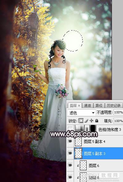 Photoshop将树林婚片打造甜美的逆光青红色30