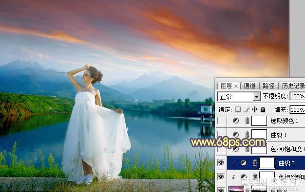 Photoshop为水塘边的美女调制出梦幻唯美的晨曦阳光色11