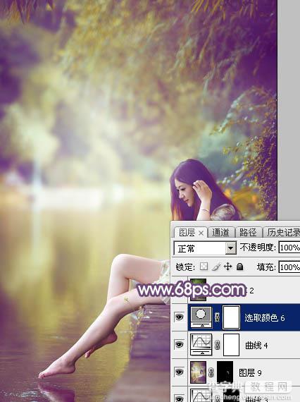 Photoshop将池塘边的美女调出清爽的橙黄色40