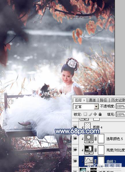 Photoshop为湖景婚片打造出梦幻的蓝红色特效40
