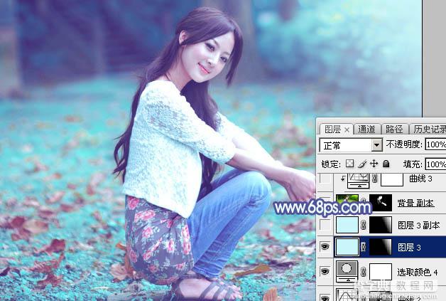 Photoshop将草地人物图片调制出唯美的淡调青蓝色37