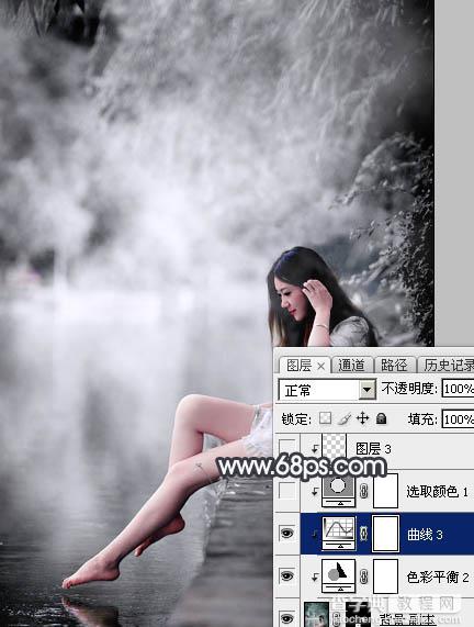 Photoshop使用图层样式打造唯美的古典淡蓝色树林人物图片20