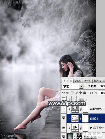 Photoshop使用图层样式打造唯美的古典淡蓝色树林人物图片20