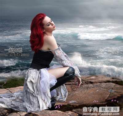 photoshop合成制作出绝望的美女蹲坐在海边的场景10